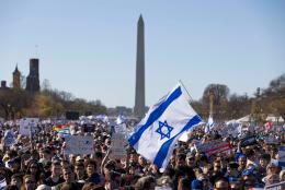 Pro-Israel protest with Washington Monument in background