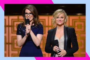 Tina Fey (L) and Amy Poehler present an award together.