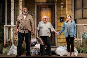 Ray Anthony Thomas (Foster), Danny DeVito (Sam), Lucy DeVito (Amelia) in Roundabout Theatre Companyâ��s world-premiere production of I Need That by Theresa Rebeck.