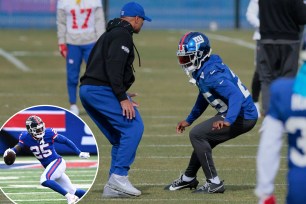 Deonte Banks works out at Giants' practice on Wednesday.