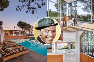 Inset of Frank Sinatra over photos of his LA party house.