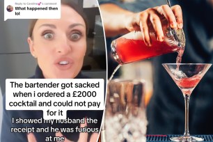 A woman has revealed her husband walked off, leaving her to deal with the fallout, after she accidentally ordered a cocktail that had a price tag of a few thousand dollars.