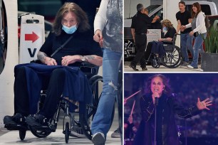 Frail Ozzy Osbourne, 74, is pushed in a wheelchair after admitting he can't face more surgery